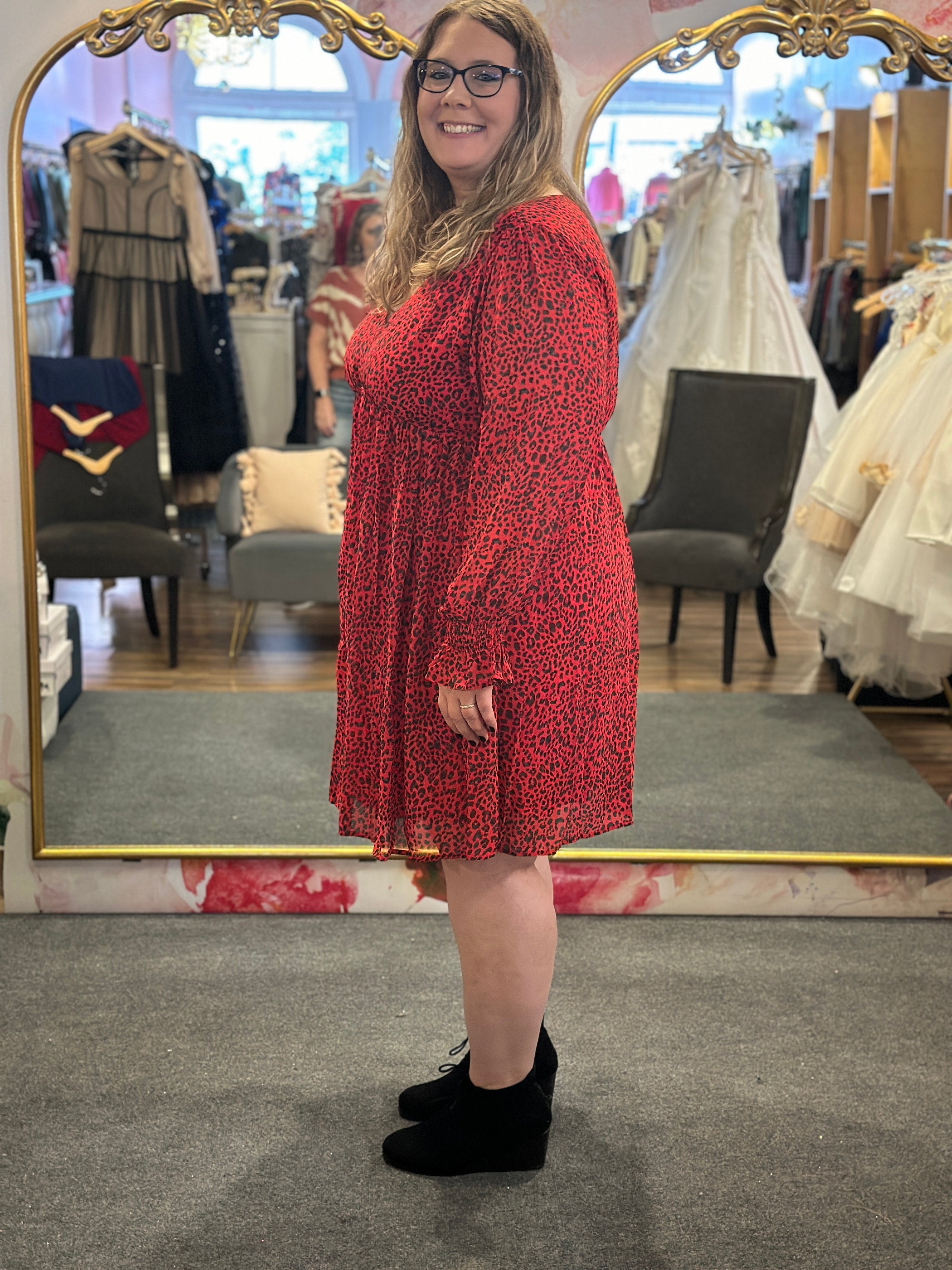Red leopard print dress plus size outlet